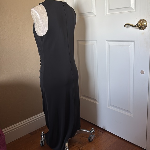 Inc Women’s Black Midi Knit Vneck Dress With Ruching Front sleeveless New Large - Picture 4 of 13